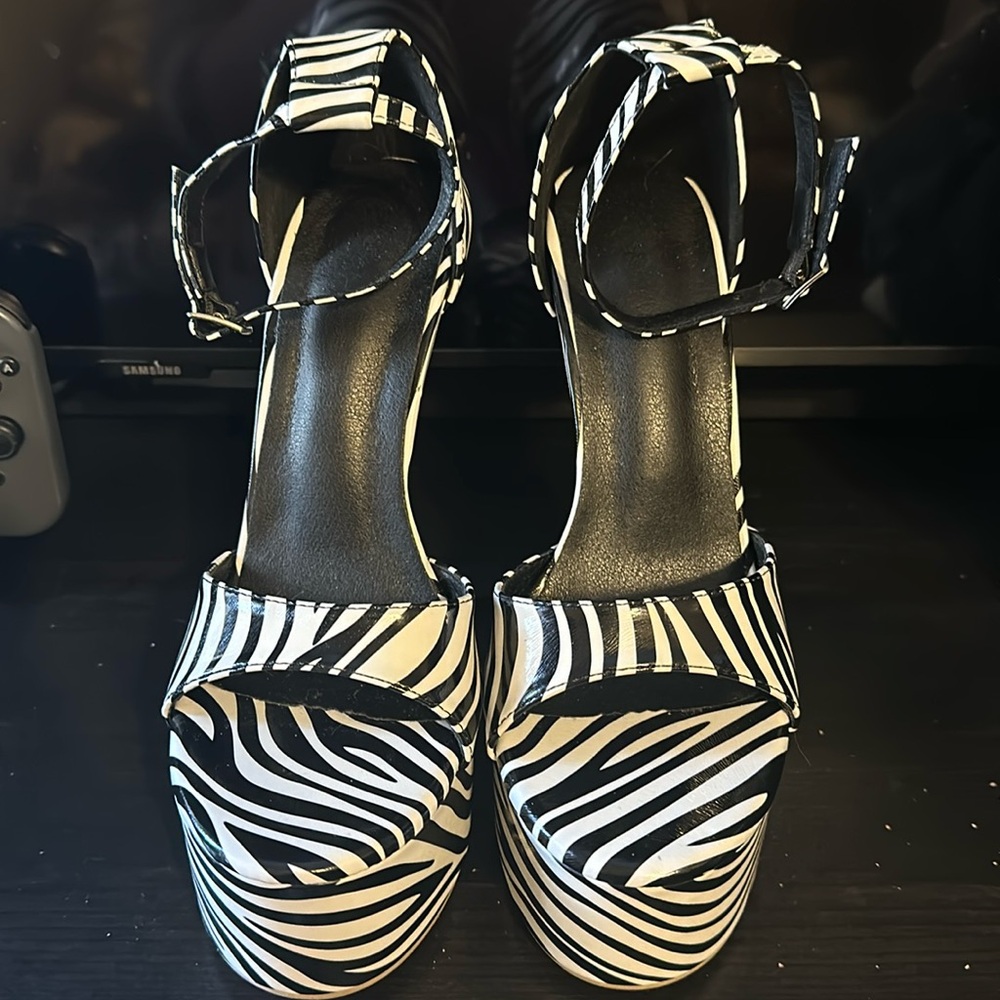 Sexy zebra high heel shoes.